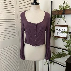 Wild Fable|XL|Purple Square Neck Button Front Long Sleeve Crop Top